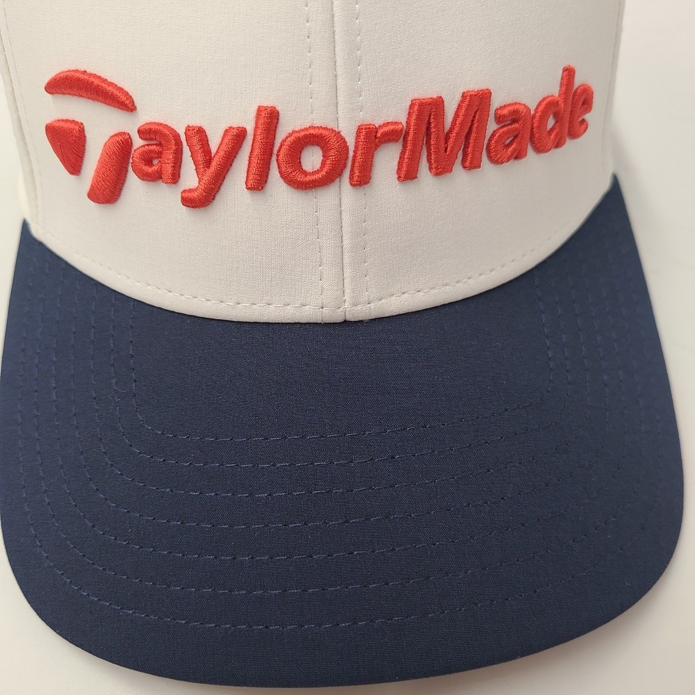 TaylorMade Hat Adjustable White Blue Red Golf Performance Polyester Casual Men