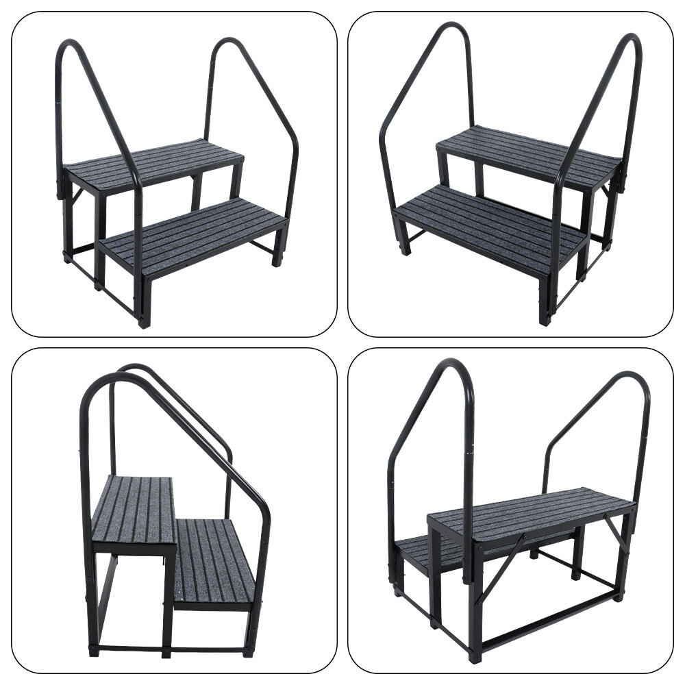 New For 2-step RV step with 2 handrails and step pad, 660 lb. load capacity