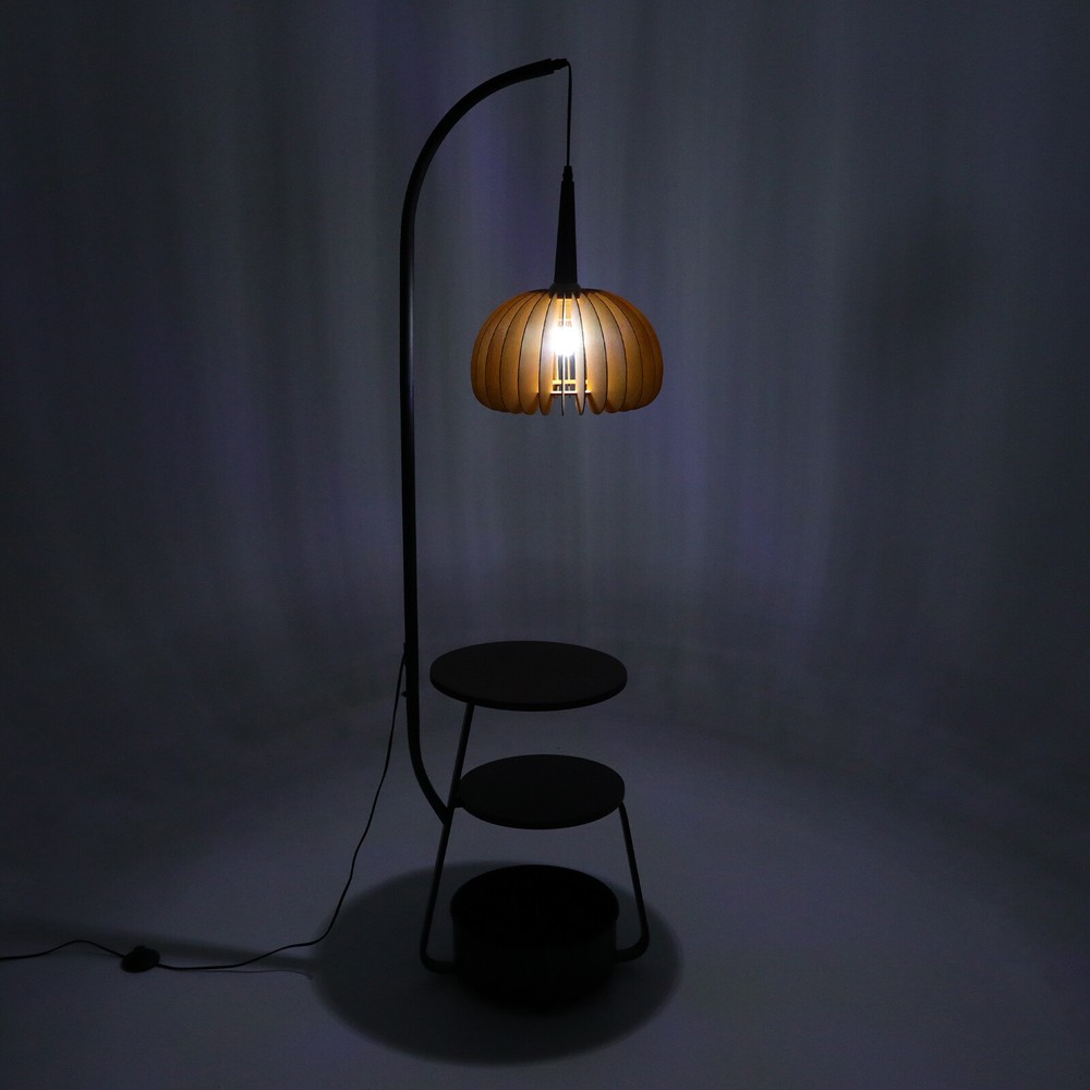 Modern Multifunctional Floor Lamp with 2 Trays & 1 Storage Bin Standing Light US