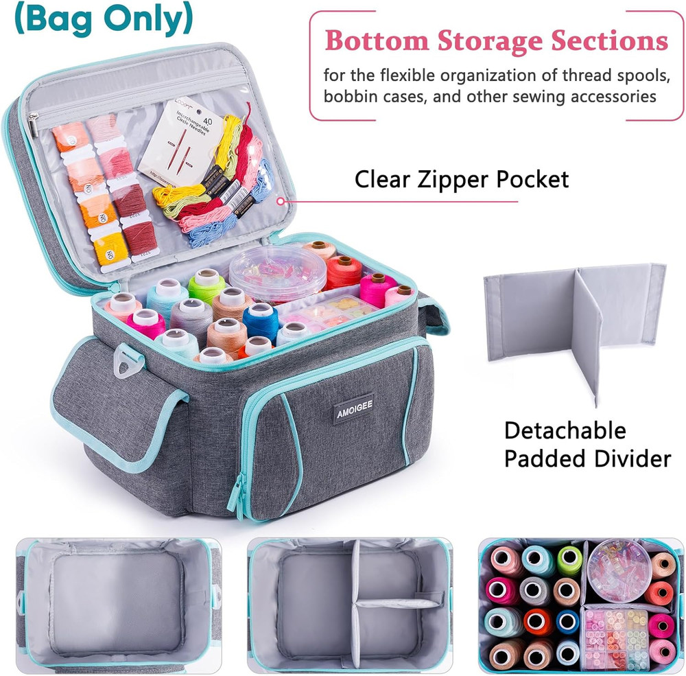 Double-Layer Sewing Storage Bag – Sturdy Sewing Organizer Tote with Shoulder Str