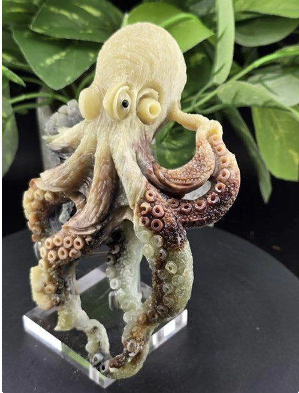 CARVED OCTOPUS AMAZON STONE STATUE SCULPTURE FIGURINE