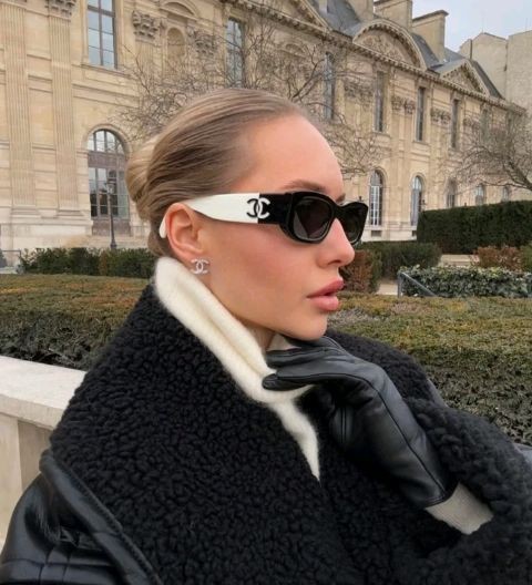 Authentic CHANEL 5525 POLARIZED BLACK & WHITE RECTANGLE SUNGLASSES