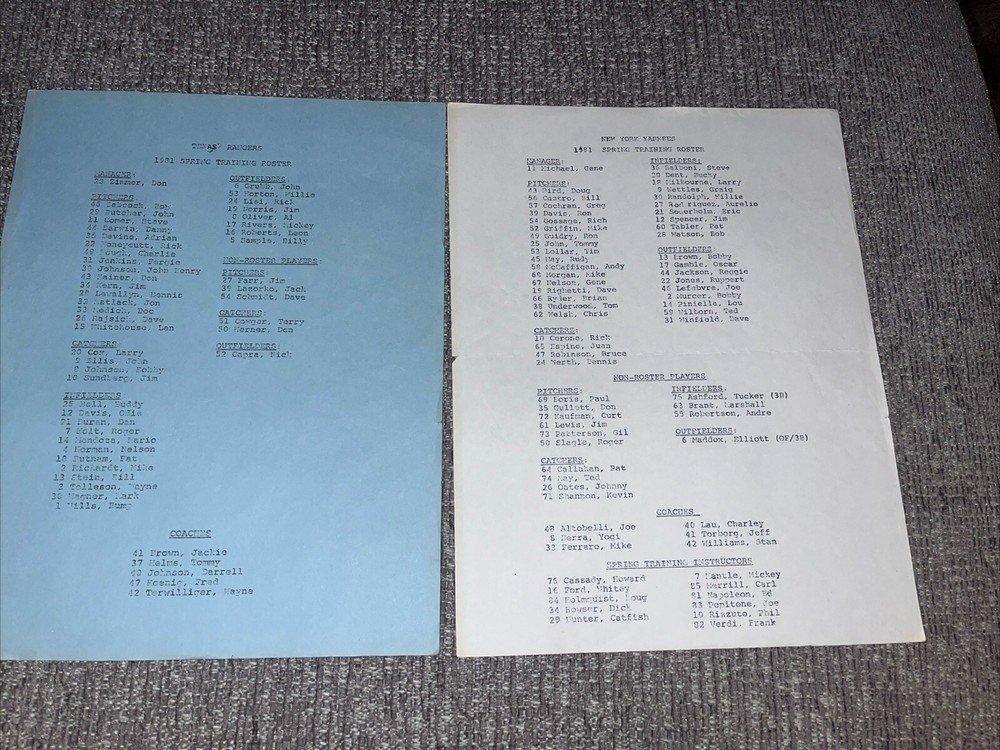 Vintage 1981 New York Yankees Spring Training Program/Scorecard Spring Rosters