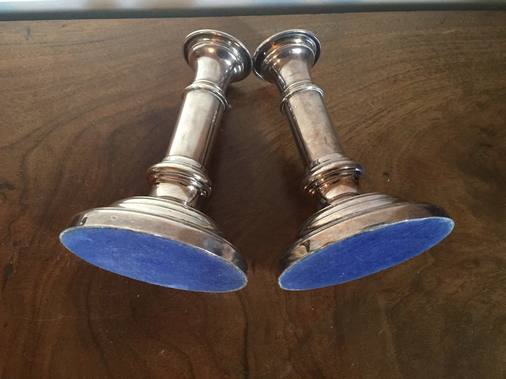 Pair 19th c. Old Sheffield Silver Plate on Copper Telescoping Candlesticks