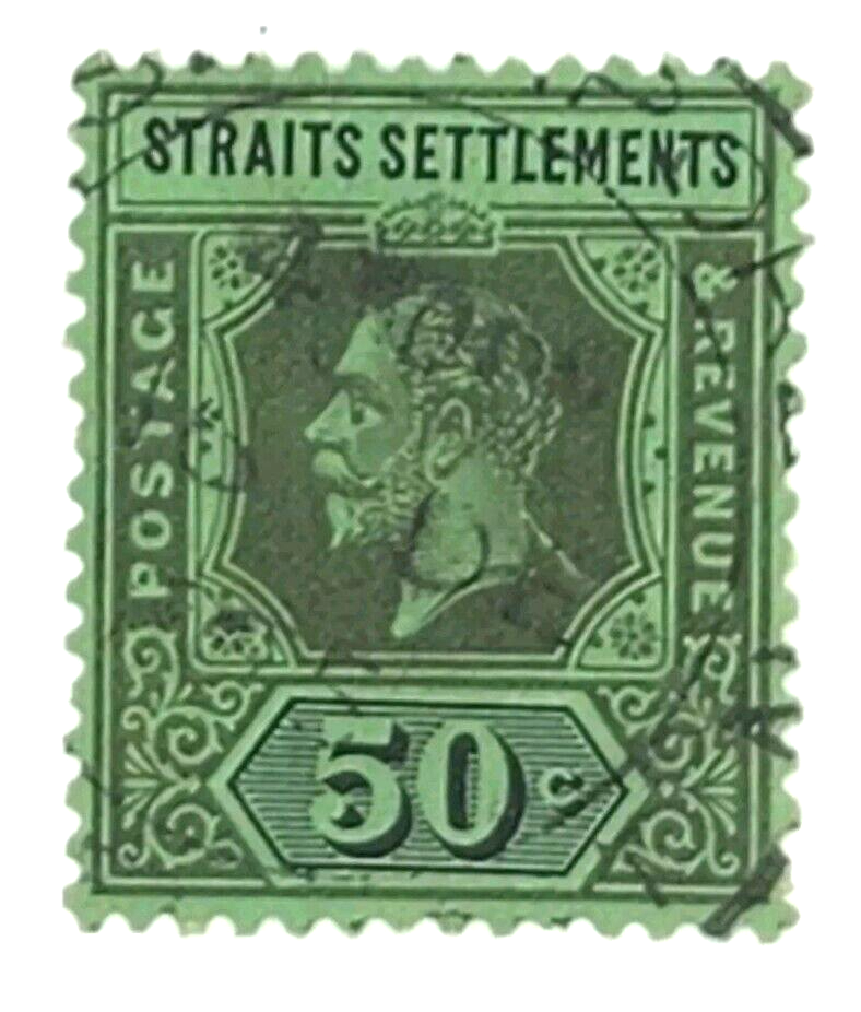 Straits Settlements Postage & Revenue 50 Cent Stamp, Used Never hinged