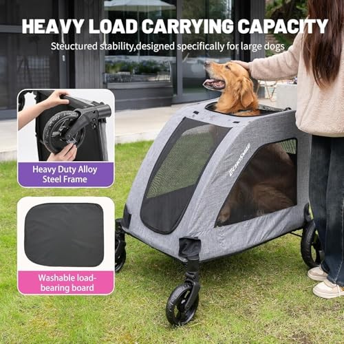 XL Extra Large Dog Stroller - Adjustable Handles,Lightweight Folding Pet Gray