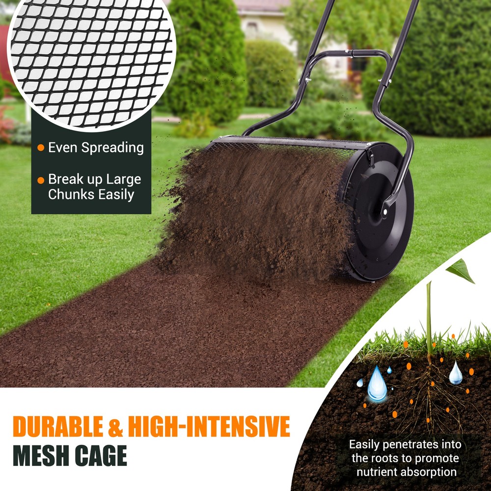 24" Peat Moss Spreader Compost Spreader w/ Upgrade Side Latches & U-shape Handle