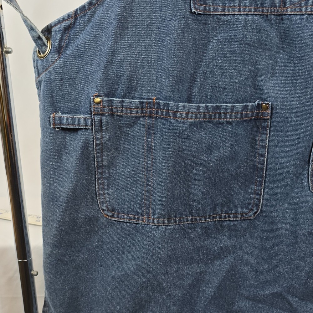 Blue Denim Work Apron Solid Pattern Multiple Pockets Adjustable Straps Unisex