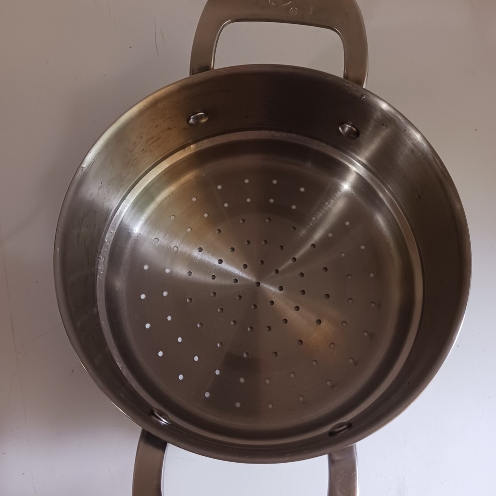 Emeril Stainless Strainer Steamer Pot Pan Insert Colander Double Handle 7.5" Lid