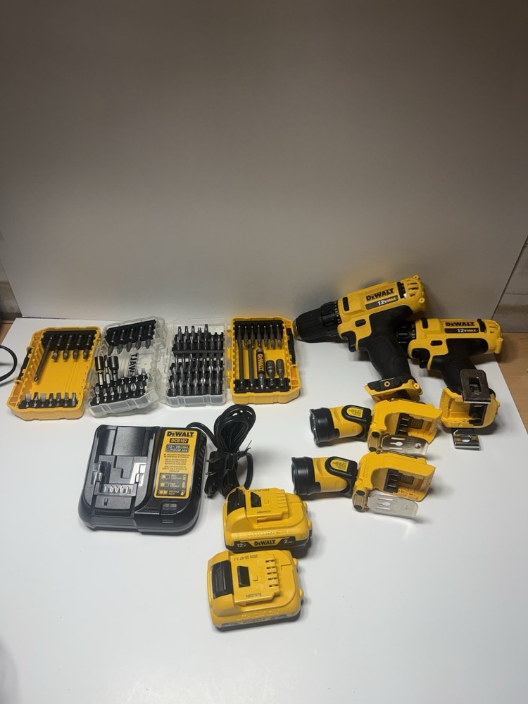 DeWALT 12V Max Drill Driver Set 2 Tools Batteries Charger Bits + Bag