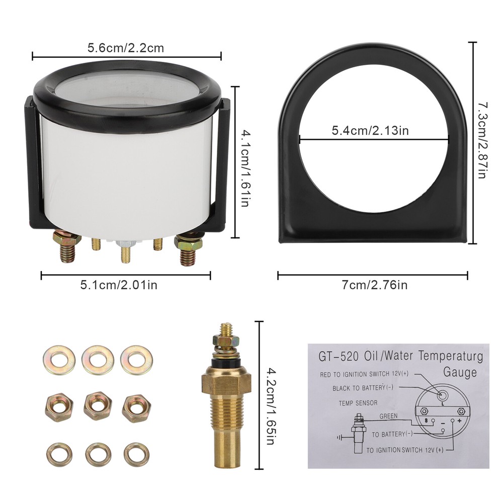 2'' 52mm Pointer Car Water Temp Temperature Gauge White light ℃&℉ with Sensor