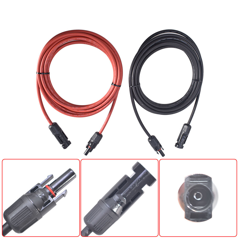 Black + Red Solar Panel Extension Cable Wire Connector 12AWG 10ft 1Pair
