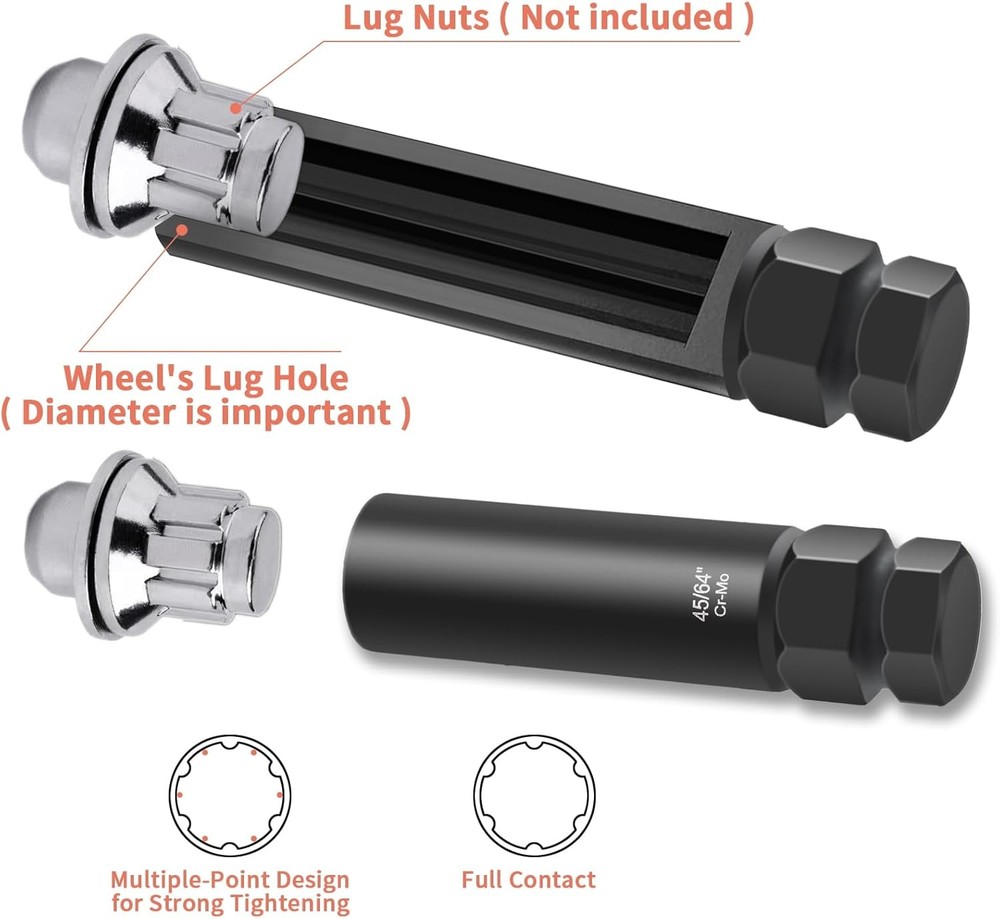 8PCS Universal Locking Key Lug Nut Master Socket Set Wheel Lock Removal Tool Kit