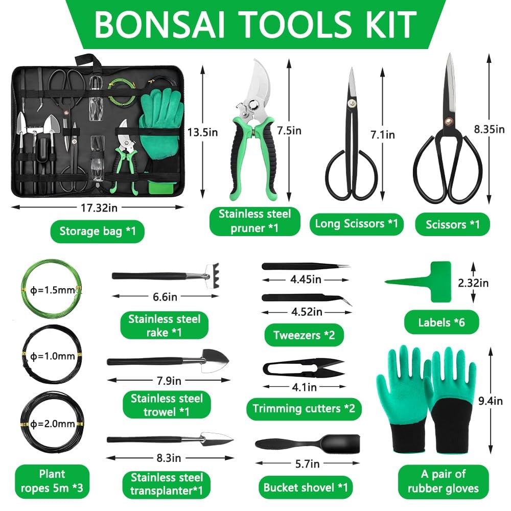 Bonsai Tools Set, 21 Pcs Bonsai Tool Kit for Beginners, Bonsai Pruning Kit, B...