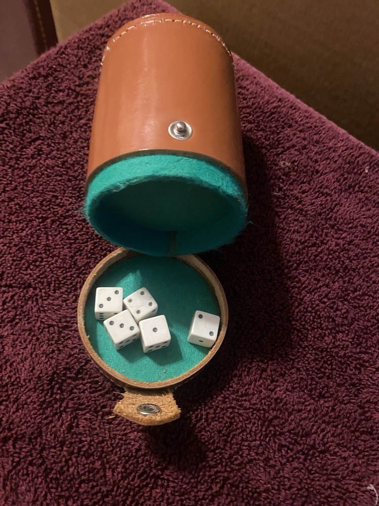 Vintage Brown Stitched Leather Dice Cup & Dice Shaker Storage Bottom