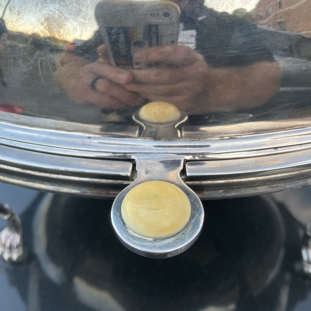 Antique Sheffield Silverplate Revolving Dome Covered Breakfast Server + Inserts