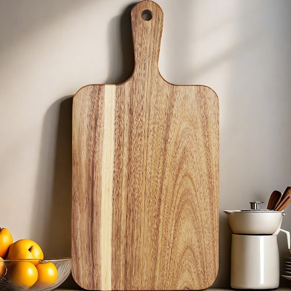 2 Pack Small Acacia Wood Cutting Board Handle 13.7x7 Inch Rectangular