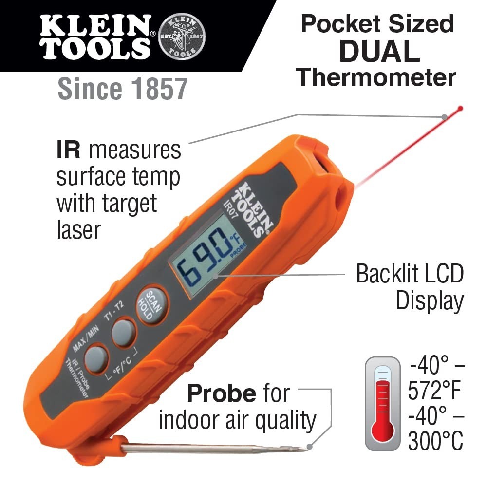 Accurate Infrared and Probe Thermometer with Target Laser – Backlit LCD Display