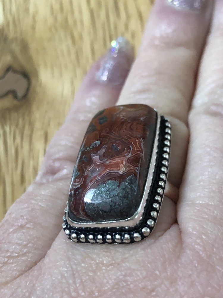Red Lake Superior Agate Rectangular Cushion Ring Size 7 Artisan Southwest