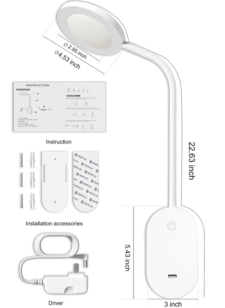Wall Mounted Reading Light,Book Lights with USB Output, Reading Lamps for Bed...