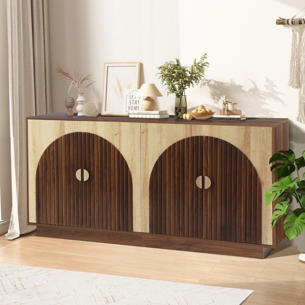65" Fluted Sideboard Buffet Cabinet with Storage and Adjustable Shelves