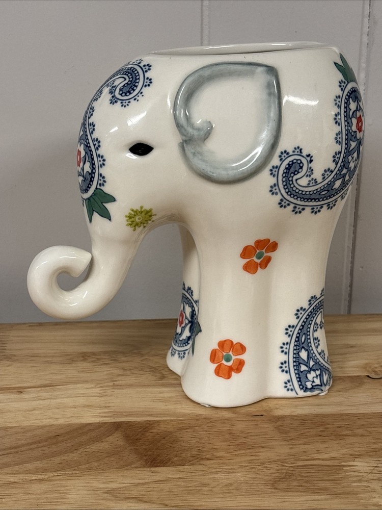 Elephant Planter Hand Painted Good Luck 7”