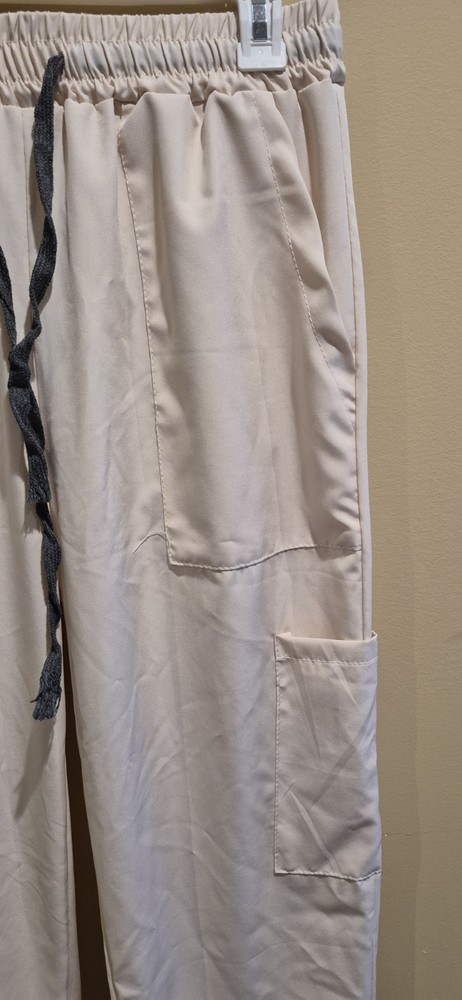 Beige Solid Pattern Unisex Medical Scrubs Pants Size Medium M New
