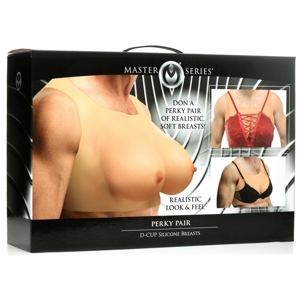 Master Series Perky Pair D-Cup Silicone Breasts - Dark