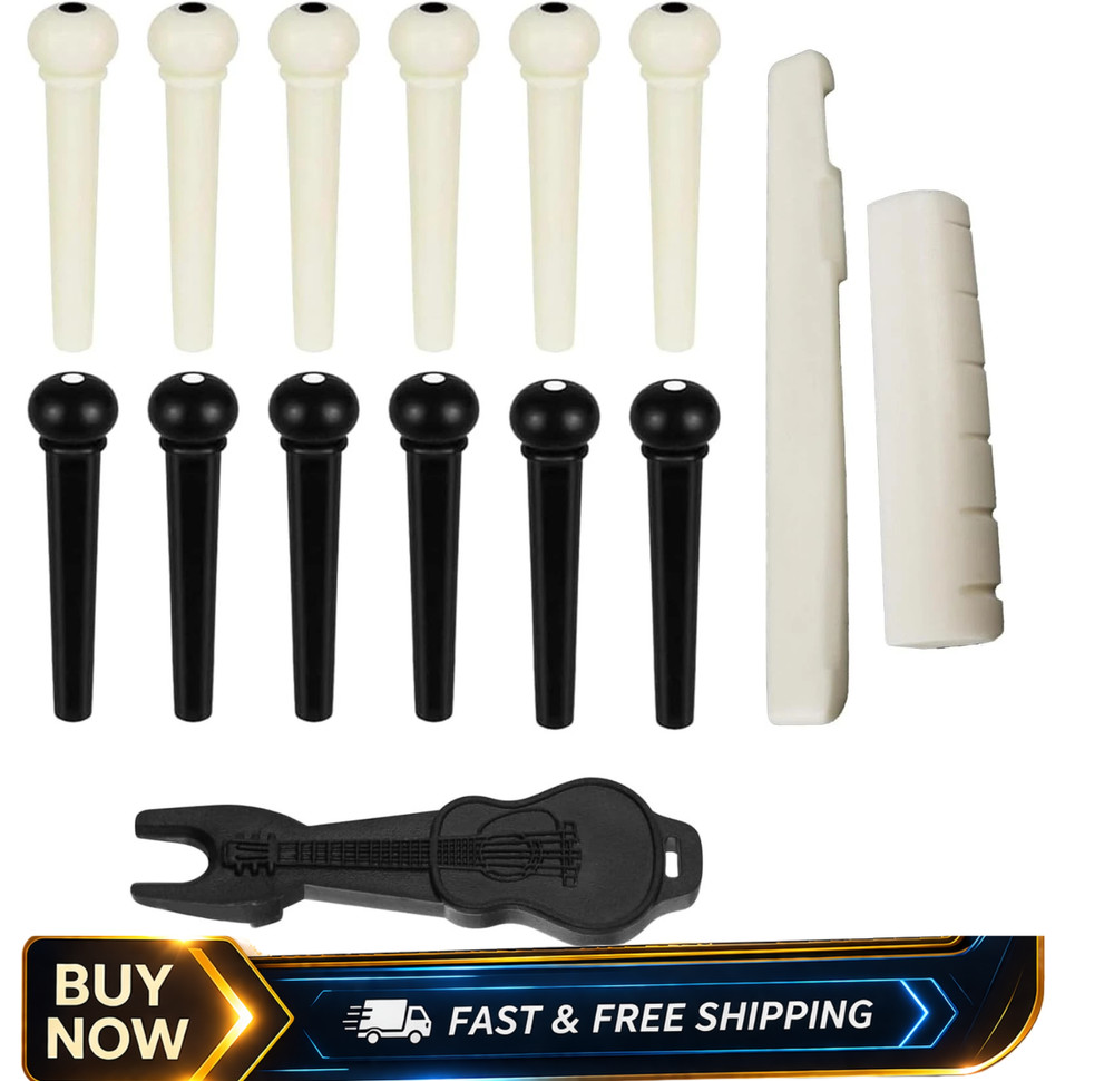 12pcs Acoustic Guitar Bridge Pins Set w/ Puller Saddle Nut Kit