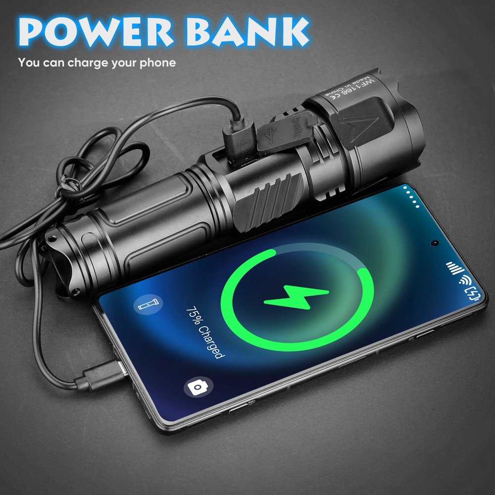 1000000 Lumens LED High Powerful Flashlight Super Bright USB Rechargeable Torch