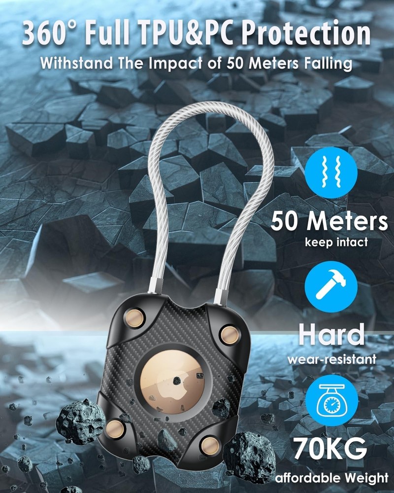 4 Pack Airtag Holder with Wire Cable, Secure Lock 4 Pack, Black