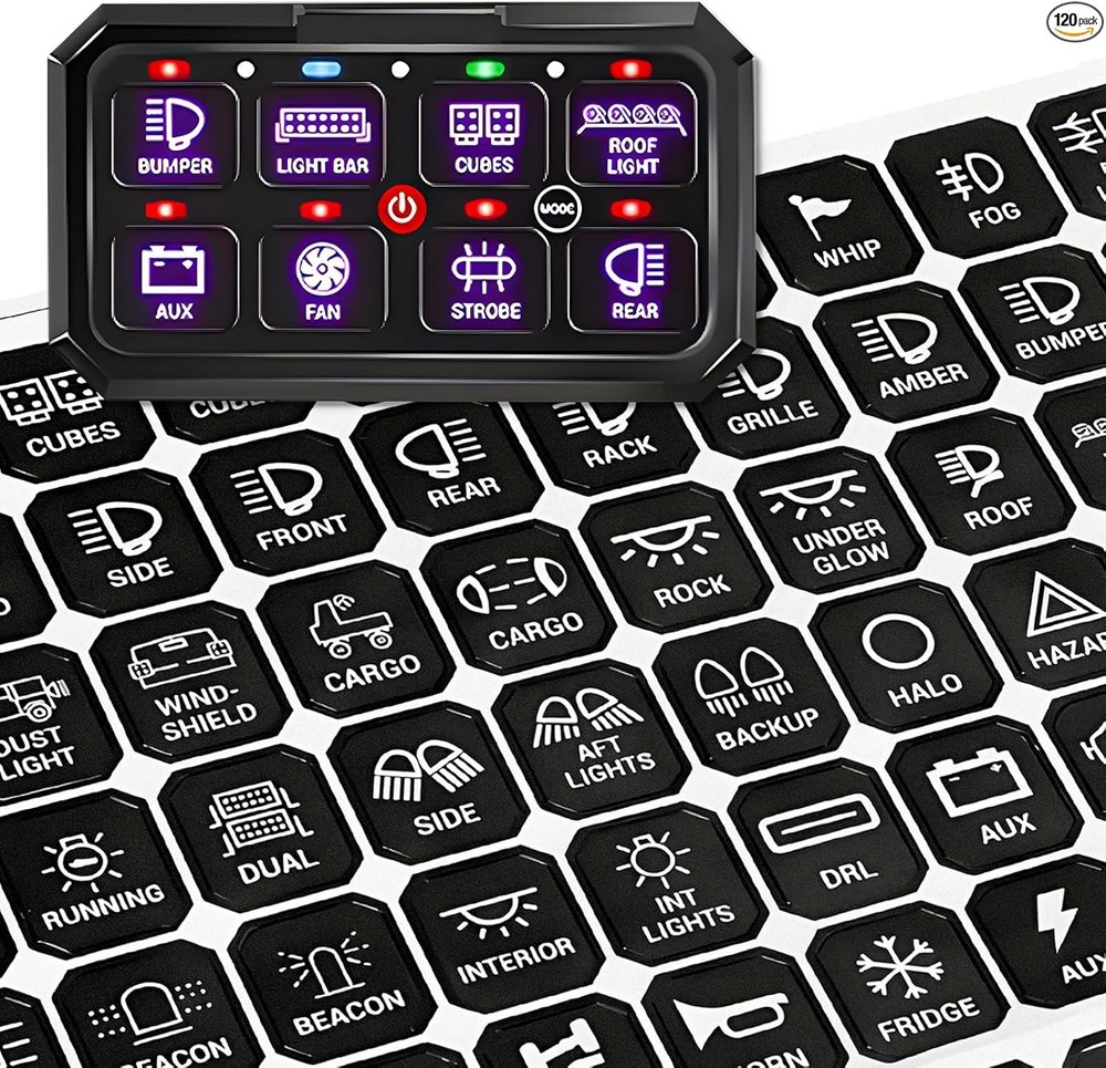 120PCS Car Switch Panel Sticker, Auto Console Switch Label Decal Kit Panel Butto