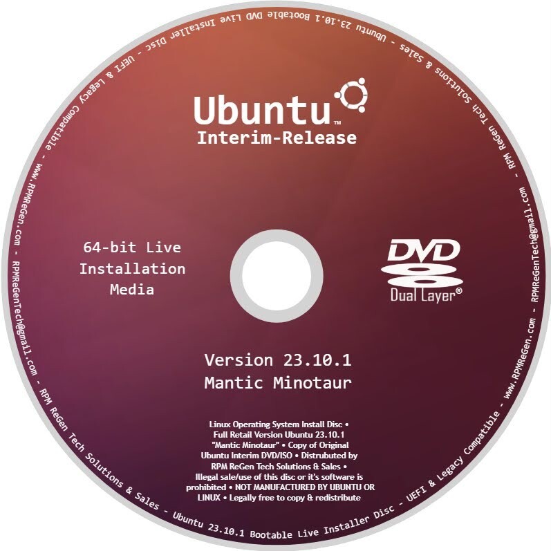 Ubuntu 23.10.1 NEWEST Release Installation Disc: BOOTABLE LINUX MANTIC MINOTAUR