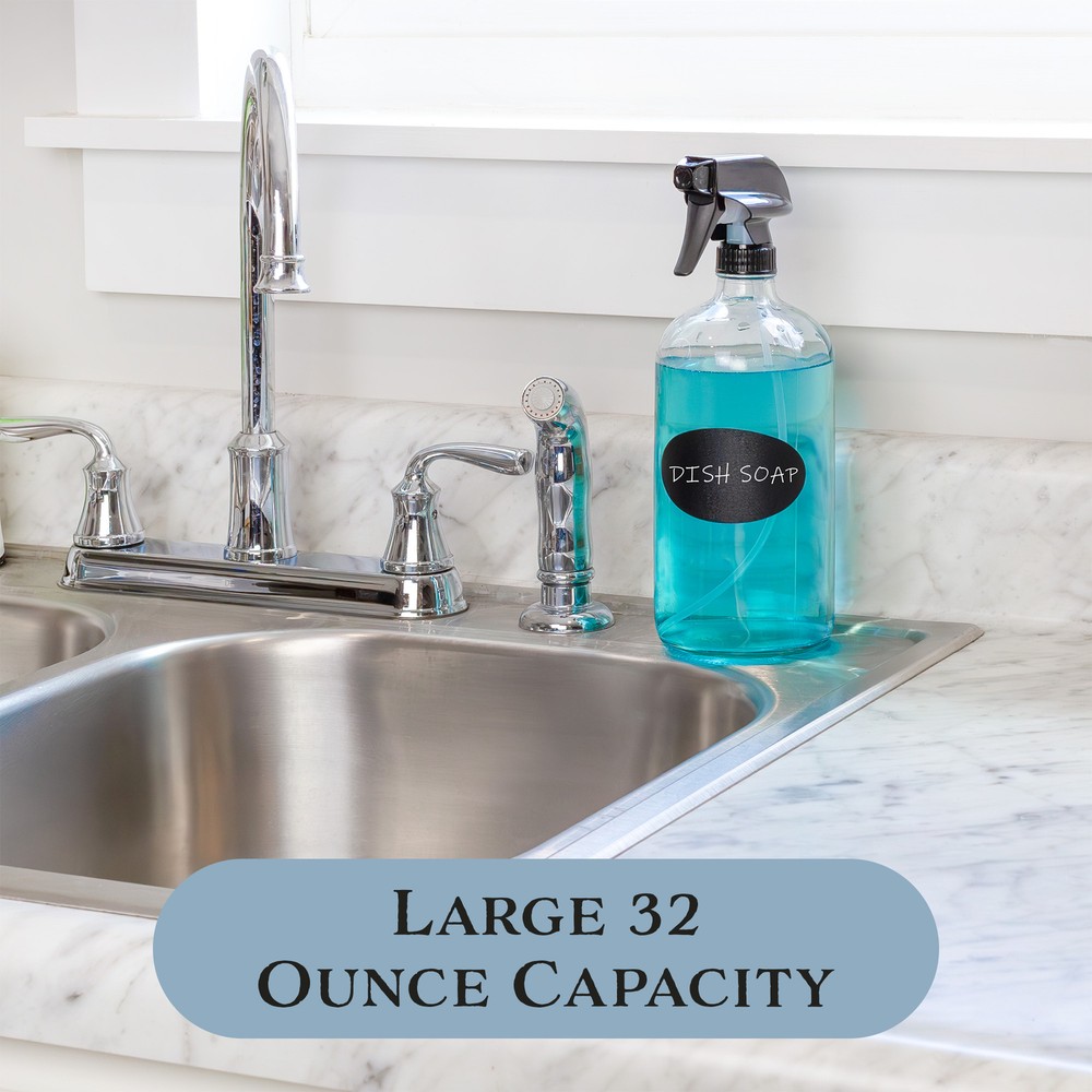 32oz Glass Spray Bottles, Quart w/ 3-Setting Adjustable Trigger Sprayers