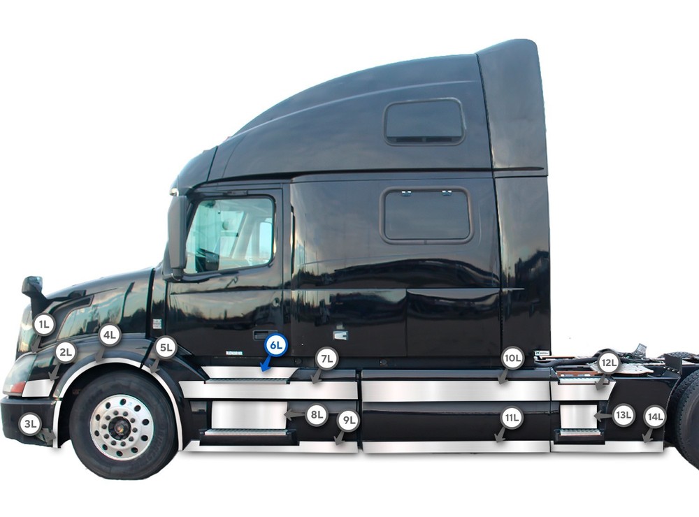 Front Panel Stripe Chrome Trim - Left Side 6L Compatible with Volvo VNL 04-2017