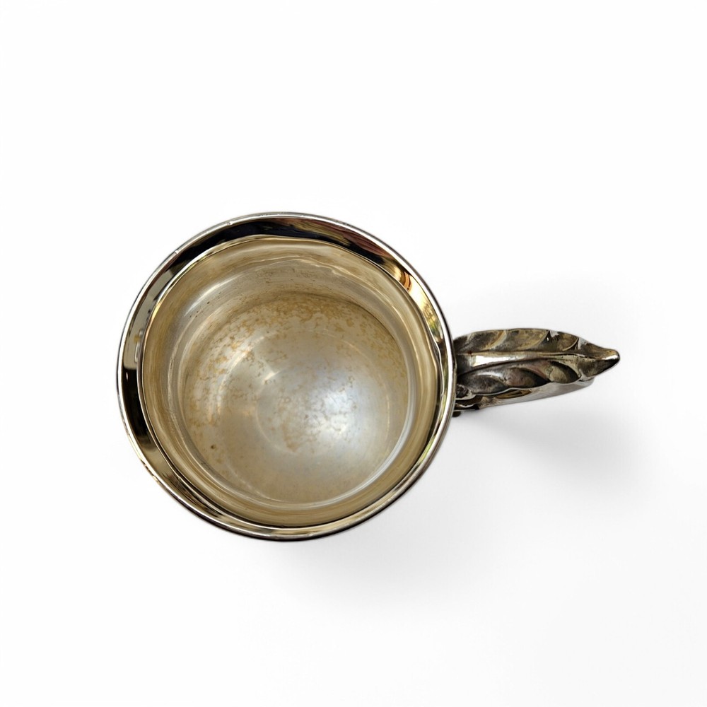 Antique Solid Silver Christening Mug – Rococo Scroll Handle, Baluster Form