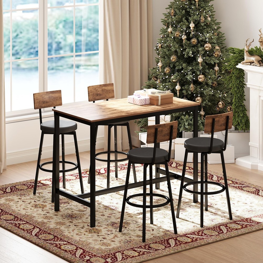 5-Piece Dining Table Set, Bar Table Set for 4, Kitchen Table and Chairs, Coun...