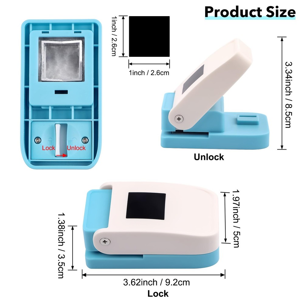 3 Pcs Punch, 1X0.8 inch Rectangular Postage Stamp Punches & 1" Square Hole Pu...