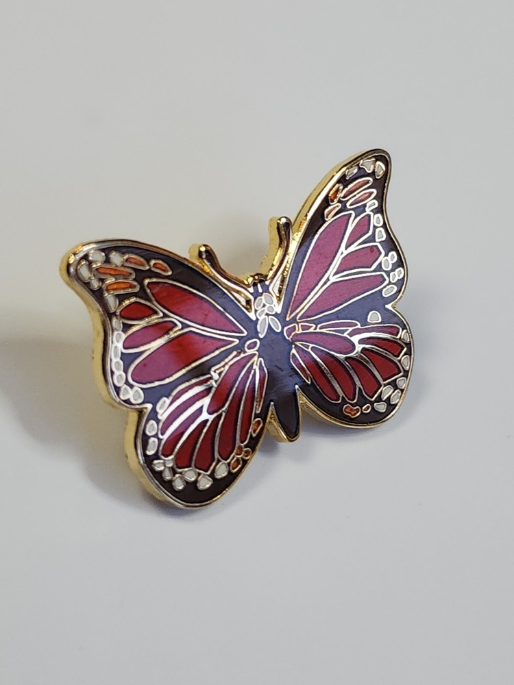 Butterfly Lapel Pin Orange & Brown Nice Enamel