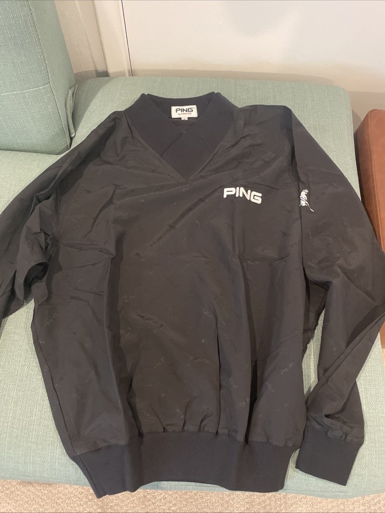 PING Karsten Short-Sleeve Windbreaker Pullover – Size S Black Logo Pattern