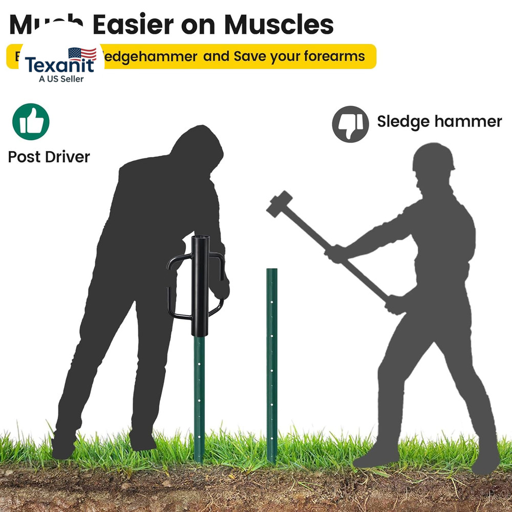 Fence Post Driver, 17 Inch Post Driver with Handle, 2.7 Inch Inner Diameter Hand