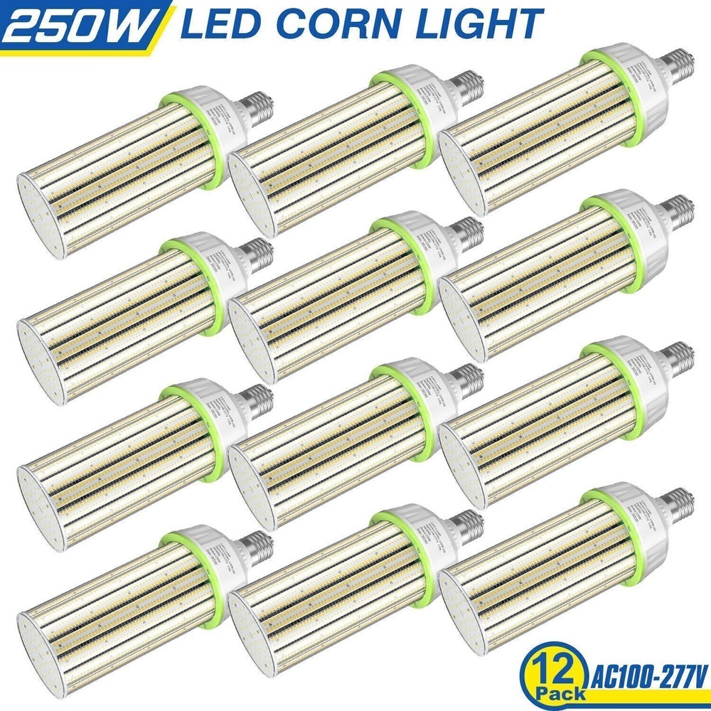 12Pack 250W LED Corn Light Bulb 5000K E39 Base, Warehouse Workshop High Bay Lamp