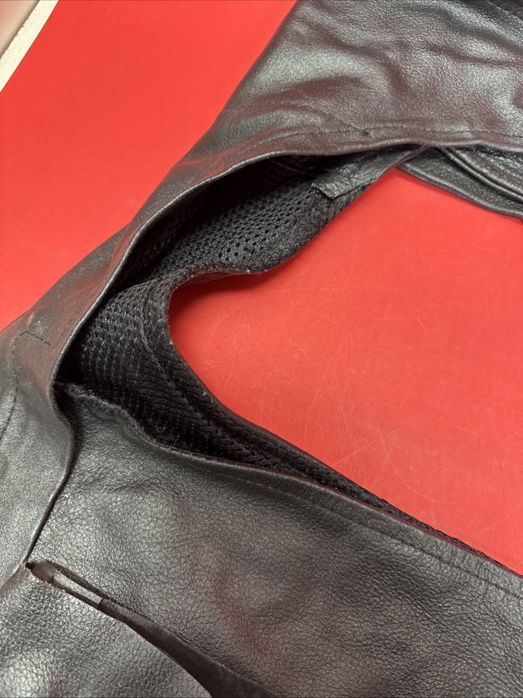 Genuine Leather Motorcycle Riding Chaps Adjustable Snaps Black Solid Biker XXL