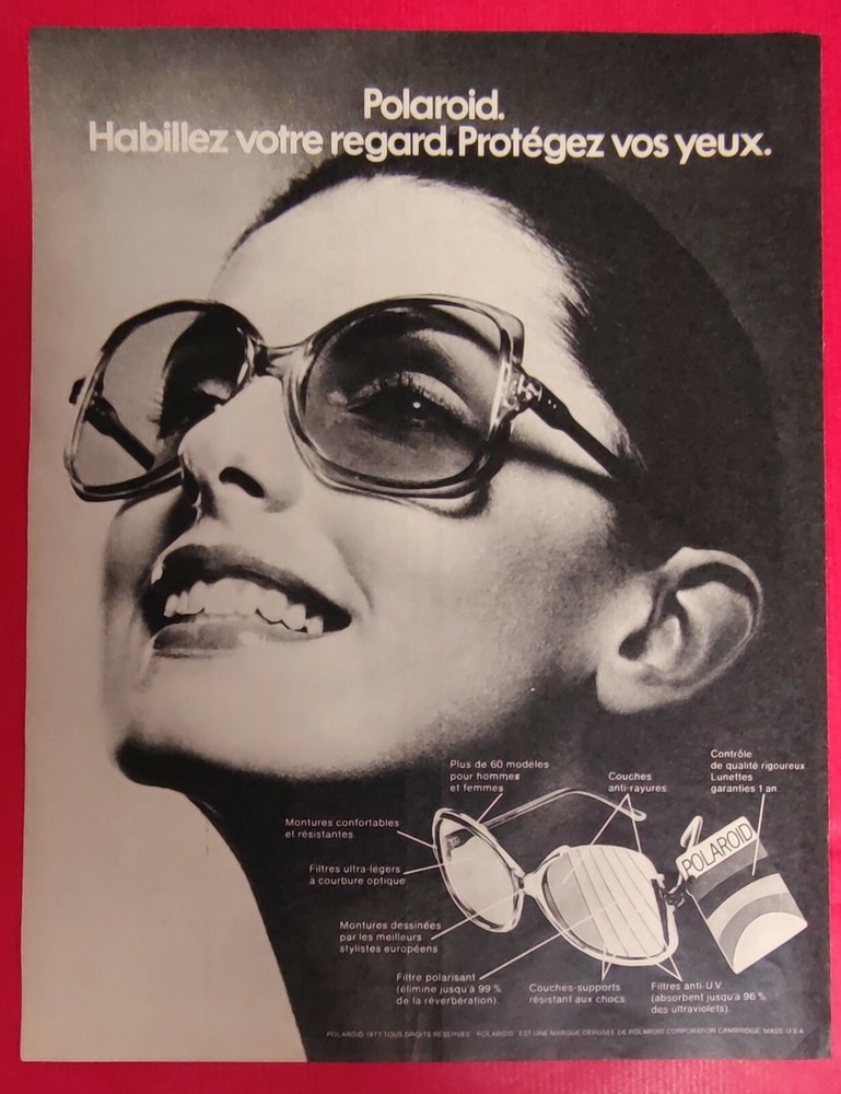 1977 Polaroide Sunglasses Press Advertising