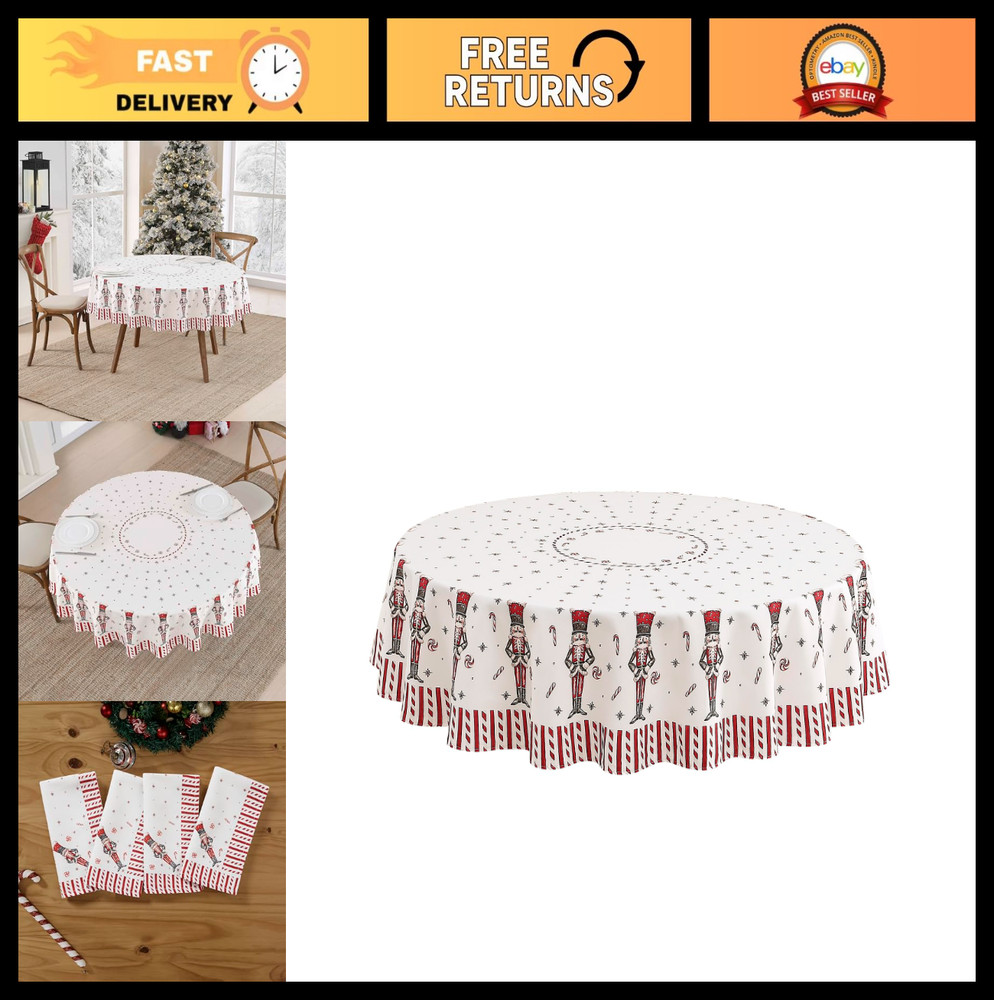 70" Round Printed Polyester Tablecloth - Holiday Nutcracker Candy Decor, Tableto