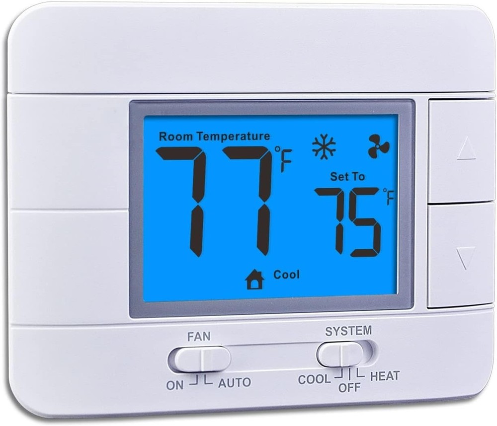 Upgraded Non-Programmable Digital Thermostat for Single Stage Systems - Blue LCD