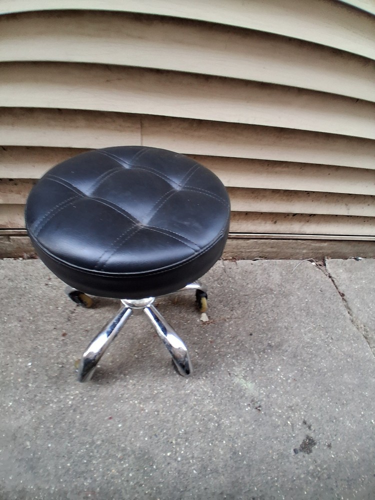 Black Round Adjustable Padded Stool with Chrome Base and Casters