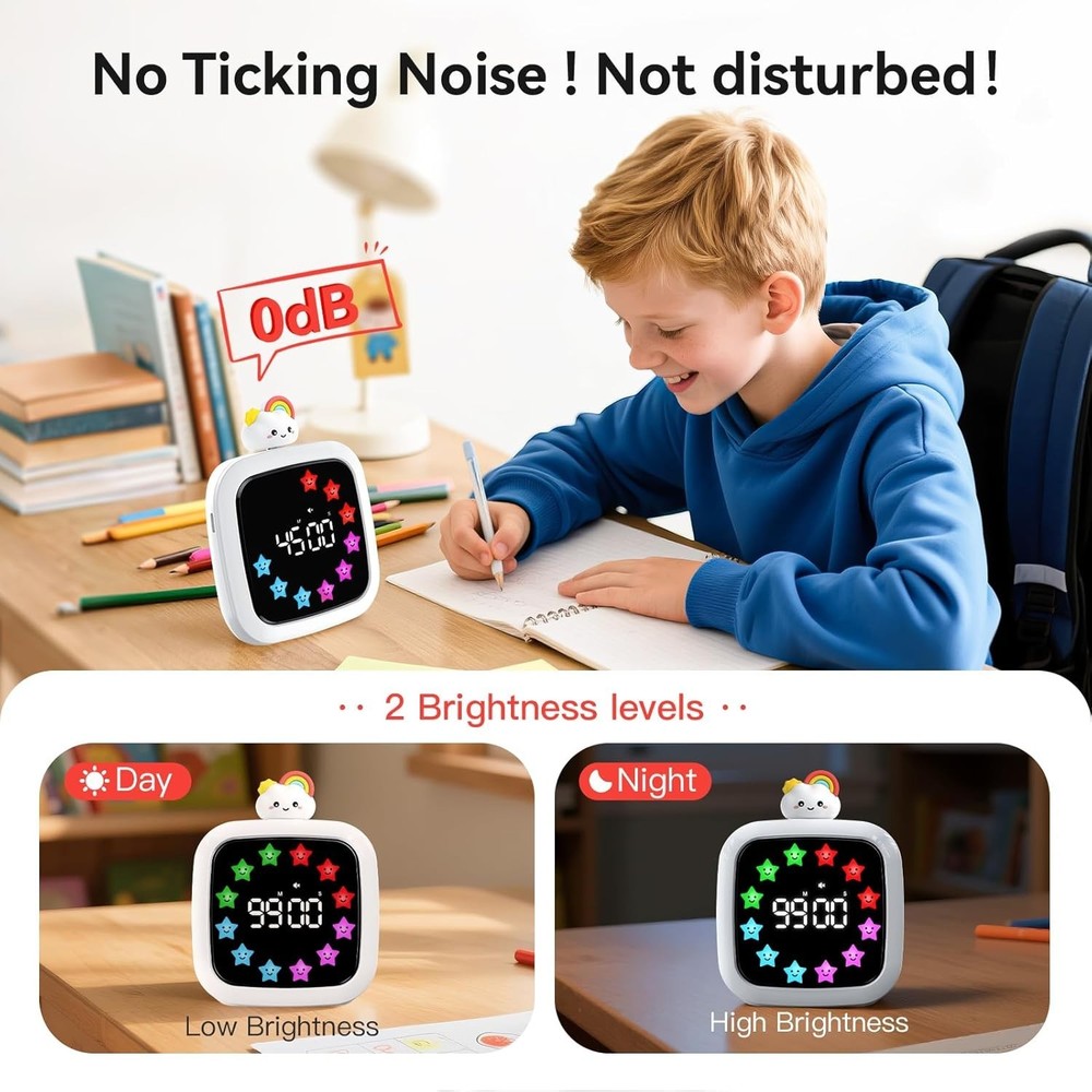 Digital Visual Timer for Kids, Rechargeable 99-Minute Silent Countdown Timer ...