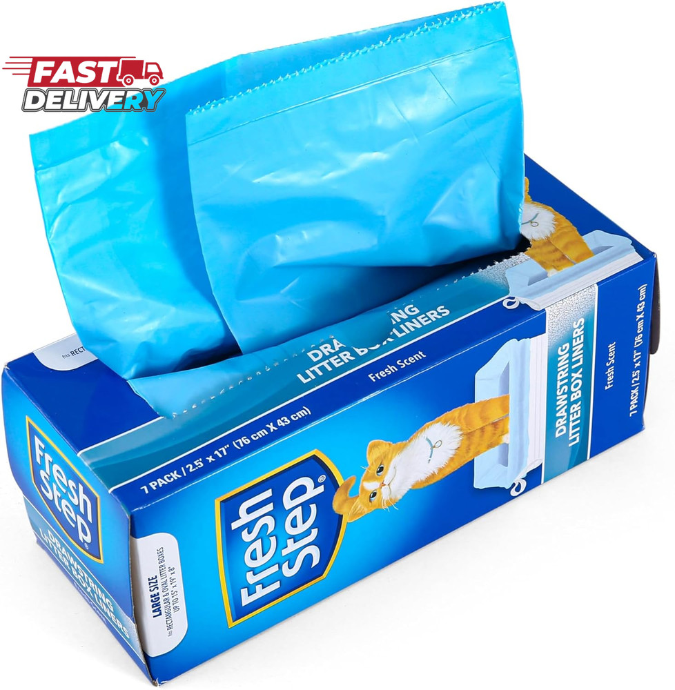 Fresh Step Drawstring Cat Litter Box Liners, Scented Heavy Duty Kitty Litter Bag
