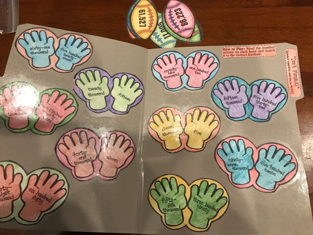 Don’t Fumble! Standard Numeral Form grades 1-4 math file folder game teacher